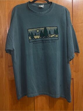 Vintage 90s Made In USA Oarsman 913 Faded Teal Washington Island Tee XL Men’s